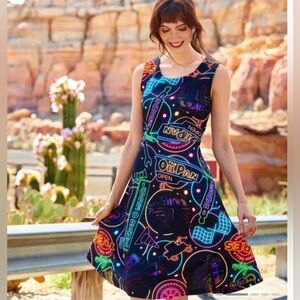 NWT Black Disney Pixar Disneyland Cars land Dress Plus Size 1X 2X Neon Signs